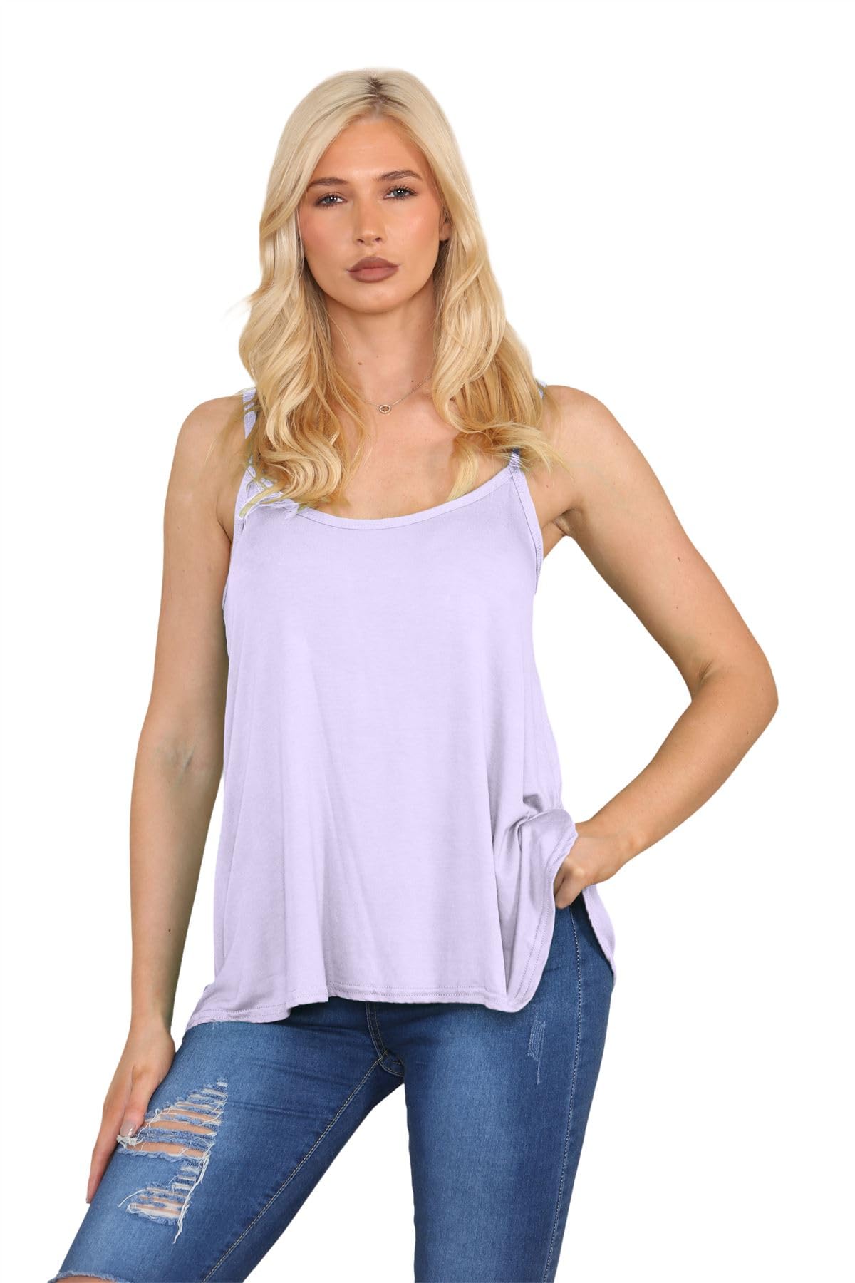 Strappy Camisole Tops for Women, Sleeveless Flared Swing Womens Tank Tops, Plain Scoop Neck Stretchy Summer Vests, Party and Casual Wear