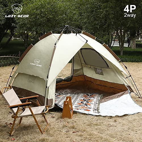 テント ワンタッチ テント キャンプテント 2~4人用 2WAY テント 二重層 設営簡単 耐水圧2000mm 通気性 防水 防風 防虫 紫外線防止 折り畳み 収納袋付き アウトドア LAZY BEAR 2枚目