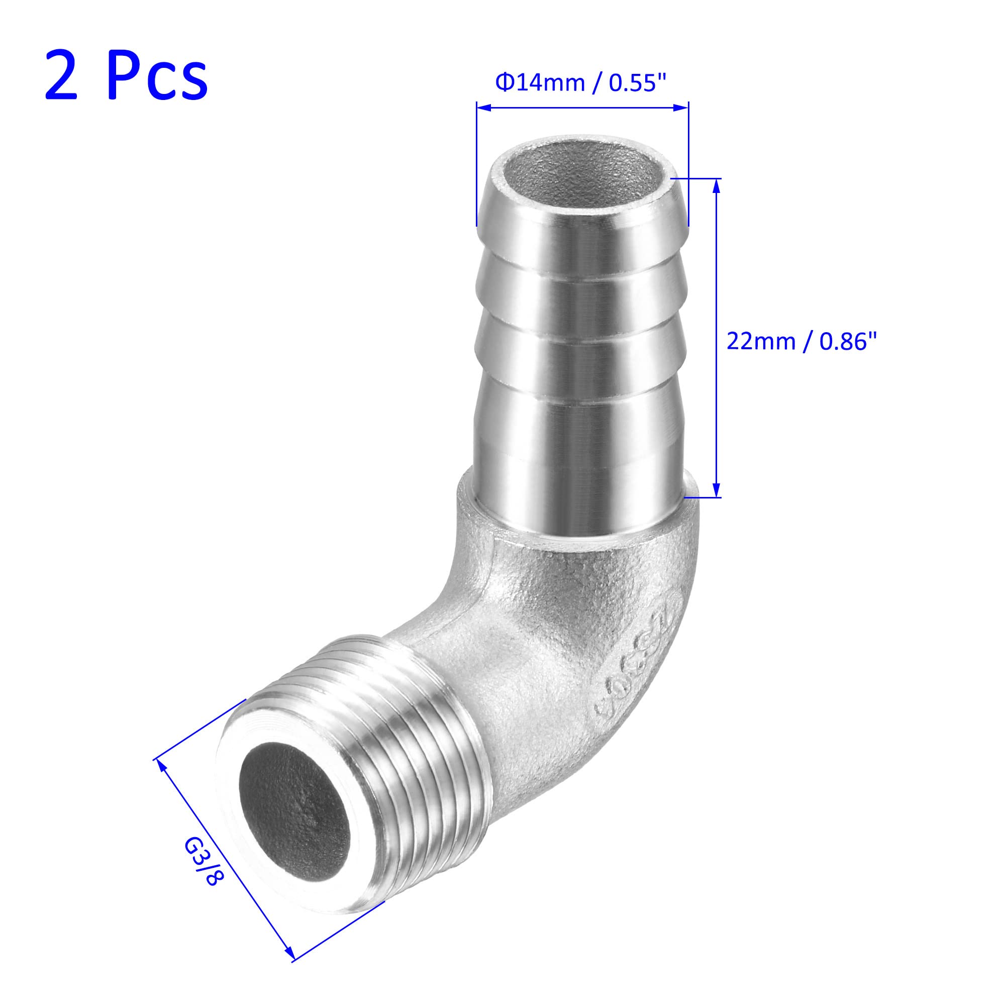 M METERXITY Hose Barb Fittings - 90 Degree Elbow Stainless Steel 14mm Pipe Connector Apply to Water Fuel (G3/8 Male Pipe) - Image 3