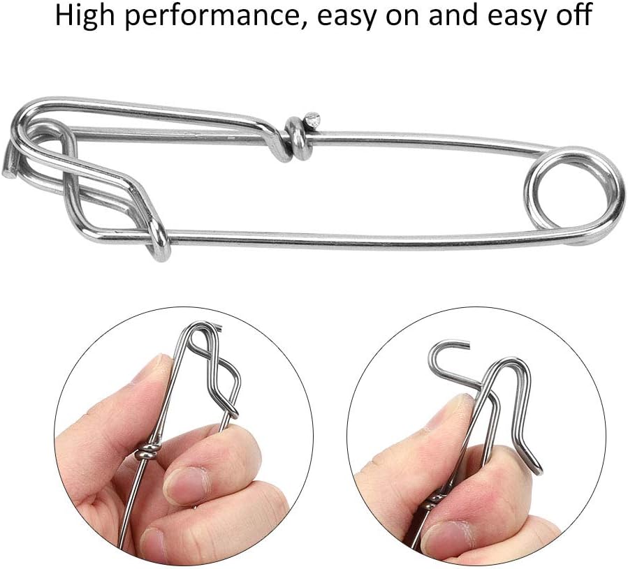 Horoper 10pcs Stainless Steel Longline Branch Hangers Snap Clip Tuna Clamp Fishing Tackle Quick Fishing 2.6x100mm