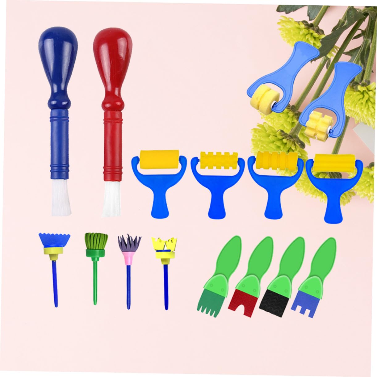 16 Piezas Pinceles Esponja para Infantil Resistentes y Seguros Kit Artístico Colorido para Educación Temprana y Manualidades