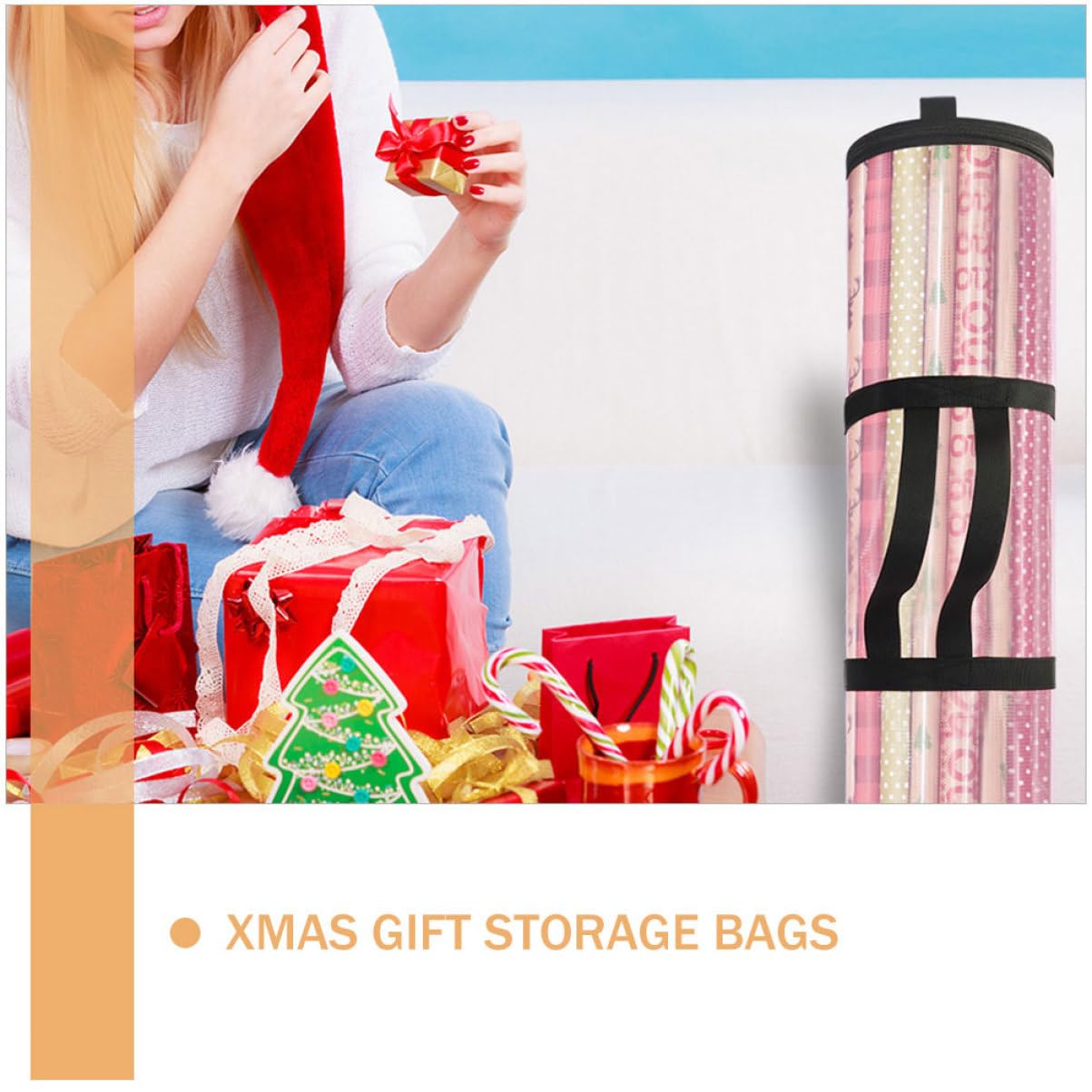 Ipetboom 5pcs Handy Christmas Wrapping Organizer Pouch Cylindrical Packing Bag for for Candies Toys and Snacks Convenient Storage