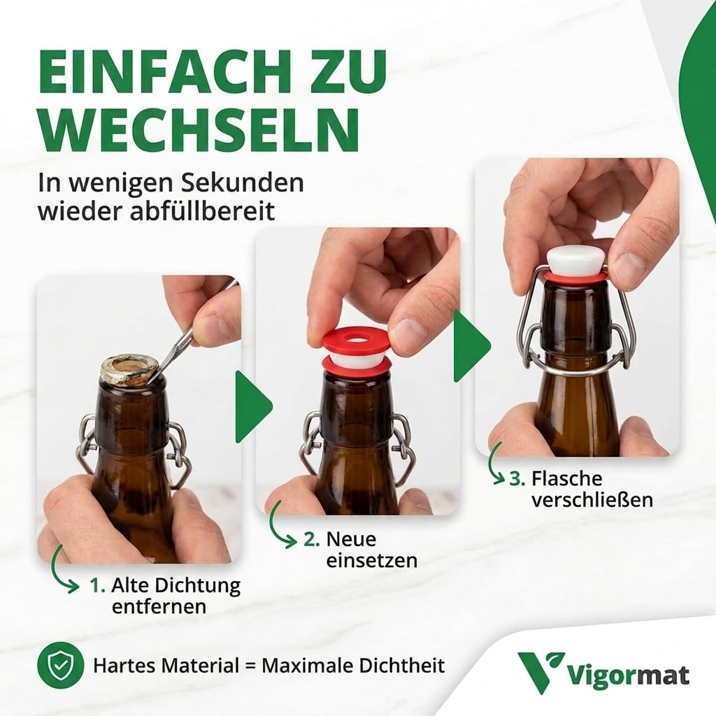 Vigormat Flaschenverschluss Gummi, Dichtungsring für Bügelflaschen 0,33L bis 1,5L, Bügelverschluss Ersatzdichtungen für Bierflaschen, 24mm x 6mm, Lebensmittelecht, Made in Italy (1200 Stück)