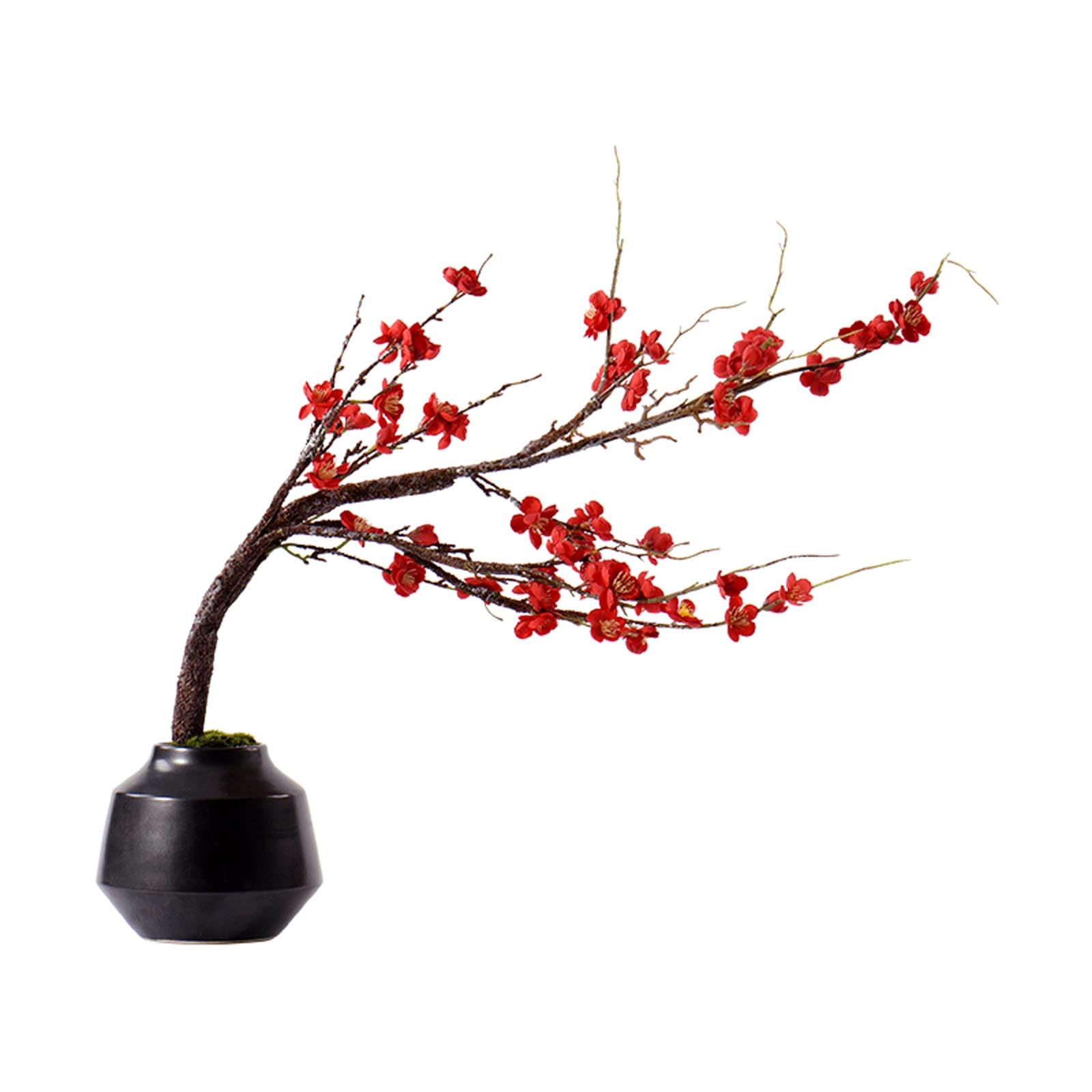 HCZKIUJY Artificial Bonsai Tree Artificial Bonsai Tree Red Plum Tree with Black Ceramic Pots Artificial Plant Flower Decoration for Decoration Desktop Display, Tall 27.5" Fake Plant Decoration