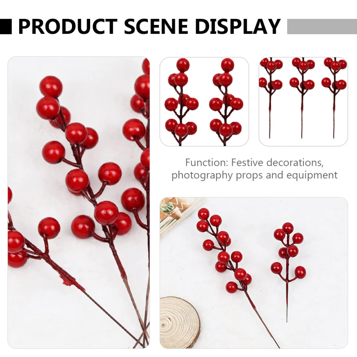 Amosfun 6 Ensembles Fourchette À Fruits Rouges Artificielle Fausses Baies De Houx Tiges De Baies De Houx Baies Rouges Artificielles Pics De Baies De Noël Fruits Faux 20 pièces * 6
