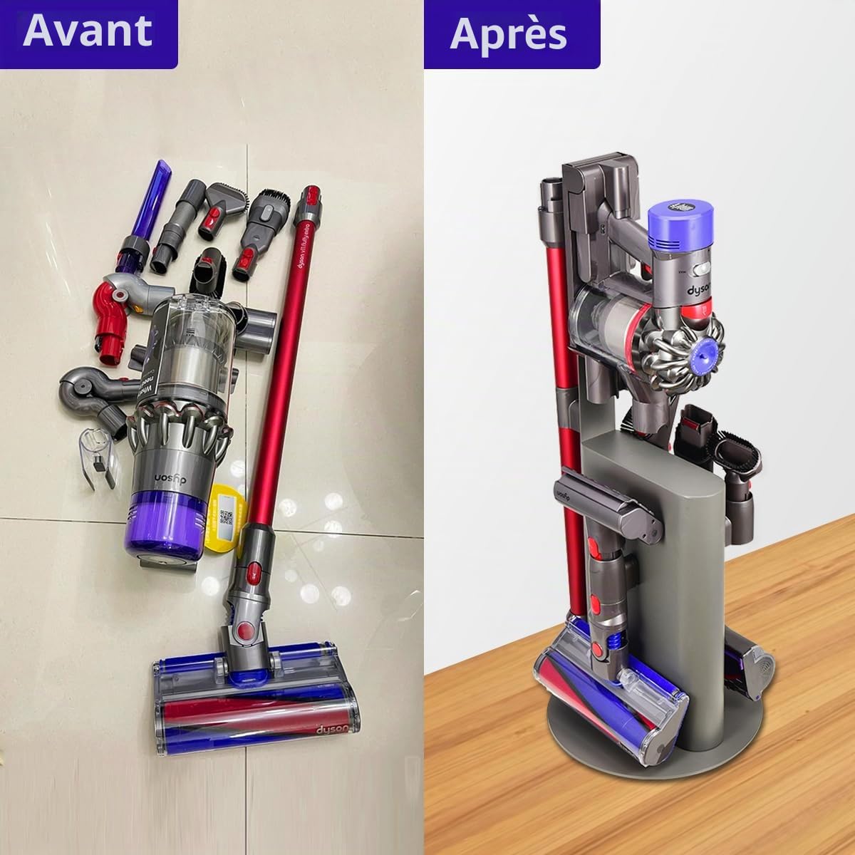 Support d'aspirateur pour aspirateur Dyson V15 V11 V10 V8 V7 V6, support de rangement stable en métal, support de rangement sans perçage compatible avec aspirateur sans fil Dyson et ses