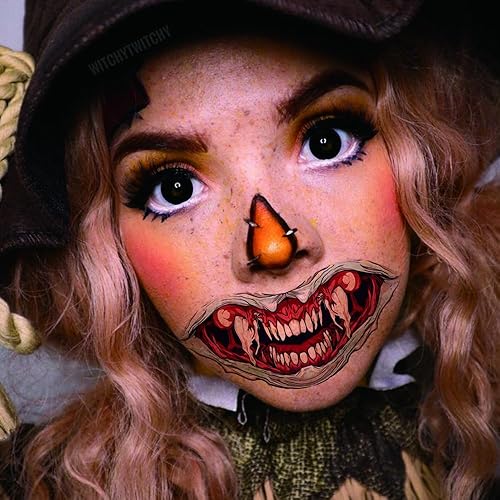 Miniatura 5 de Maquillaje de broma de Halloween, tatuaje temporal para adultos y niños, payaso aterrador de boca grande, calcomanías de tatuaje falsas