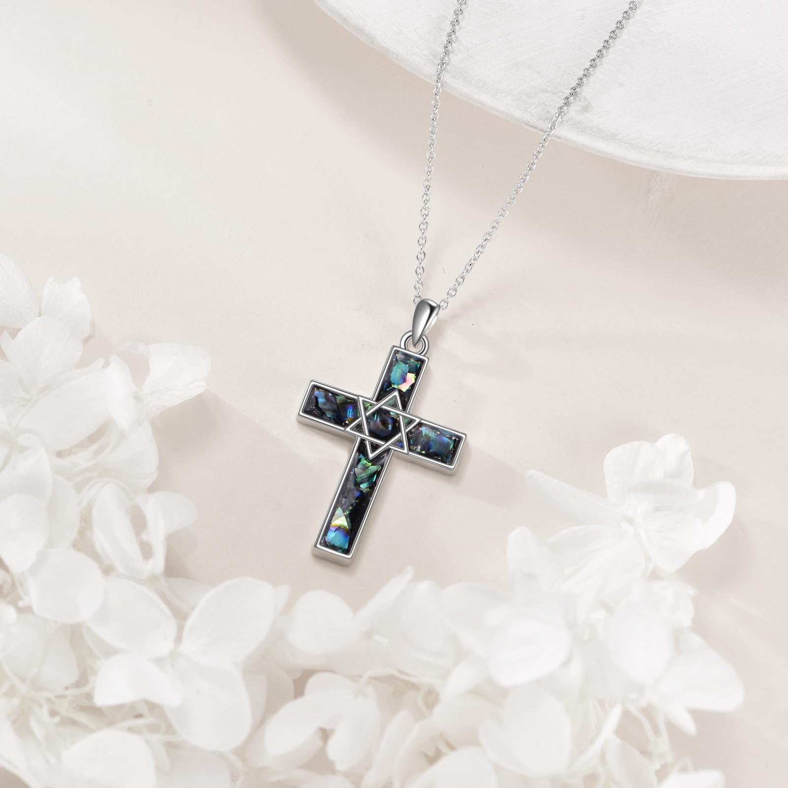 VONALA Collana con ciondolo a forma di stella di David, in argento Sterling 925, con ciondolo a forma di croce, idea regalo per donne, uomini, compleanni, Natale, 21.4mm*36.8mm, Argento sterling,