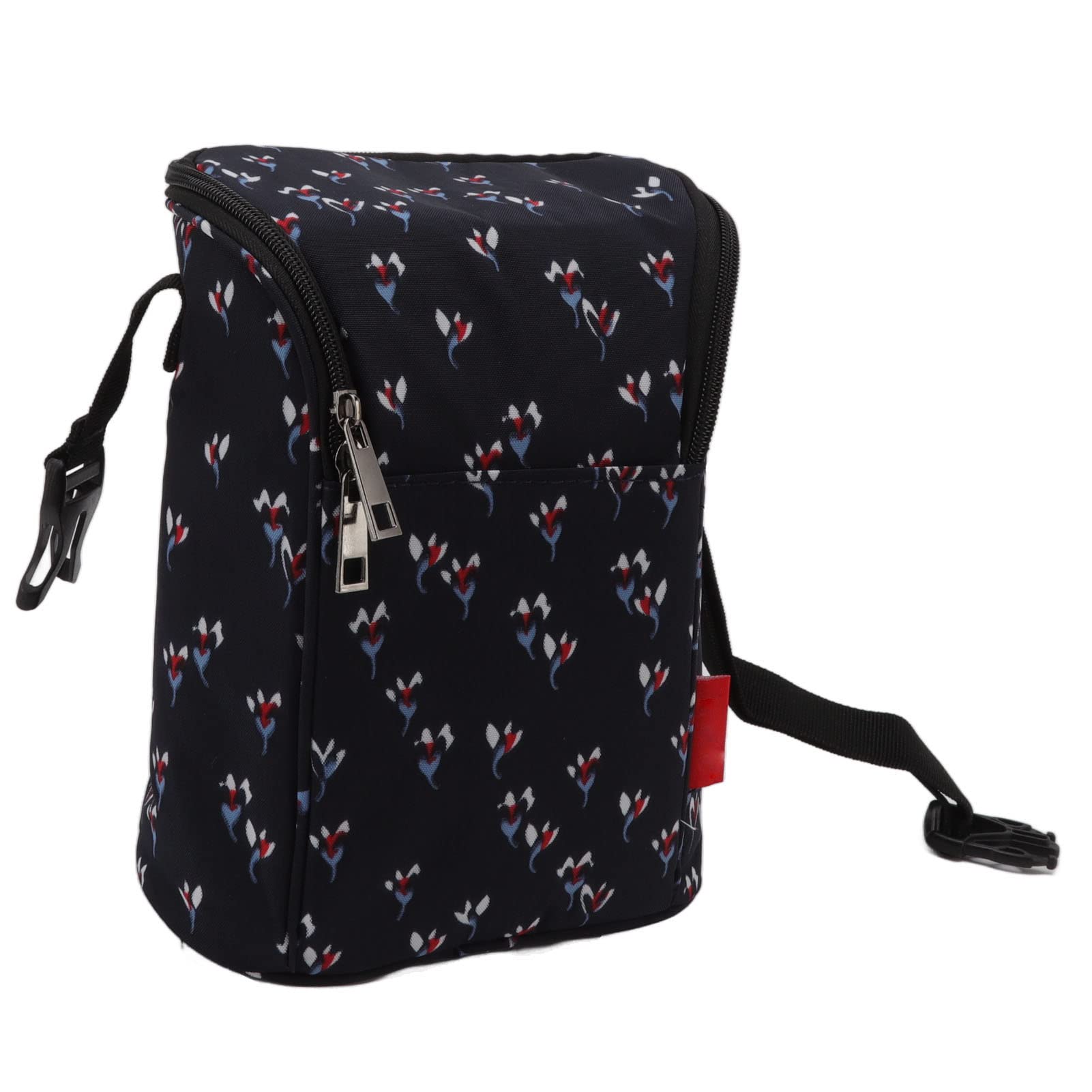 Ejoyous Portable Insulated Baby Bottle Bag, Thermal Breast Milk Storage Bag Large Capacity Feeding Pouch Holder Travel Carrier, for Travel Daycare (Black with Small Floral)