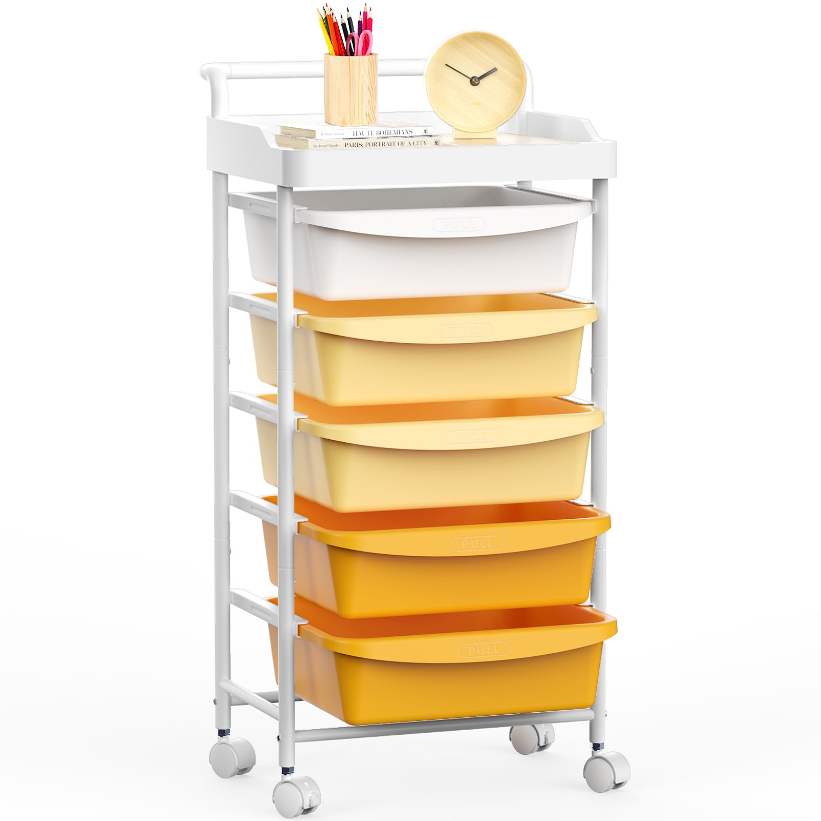 Ollieroo5 Drawers Rolling Cart, Storage Cart with Wheels(Orange)