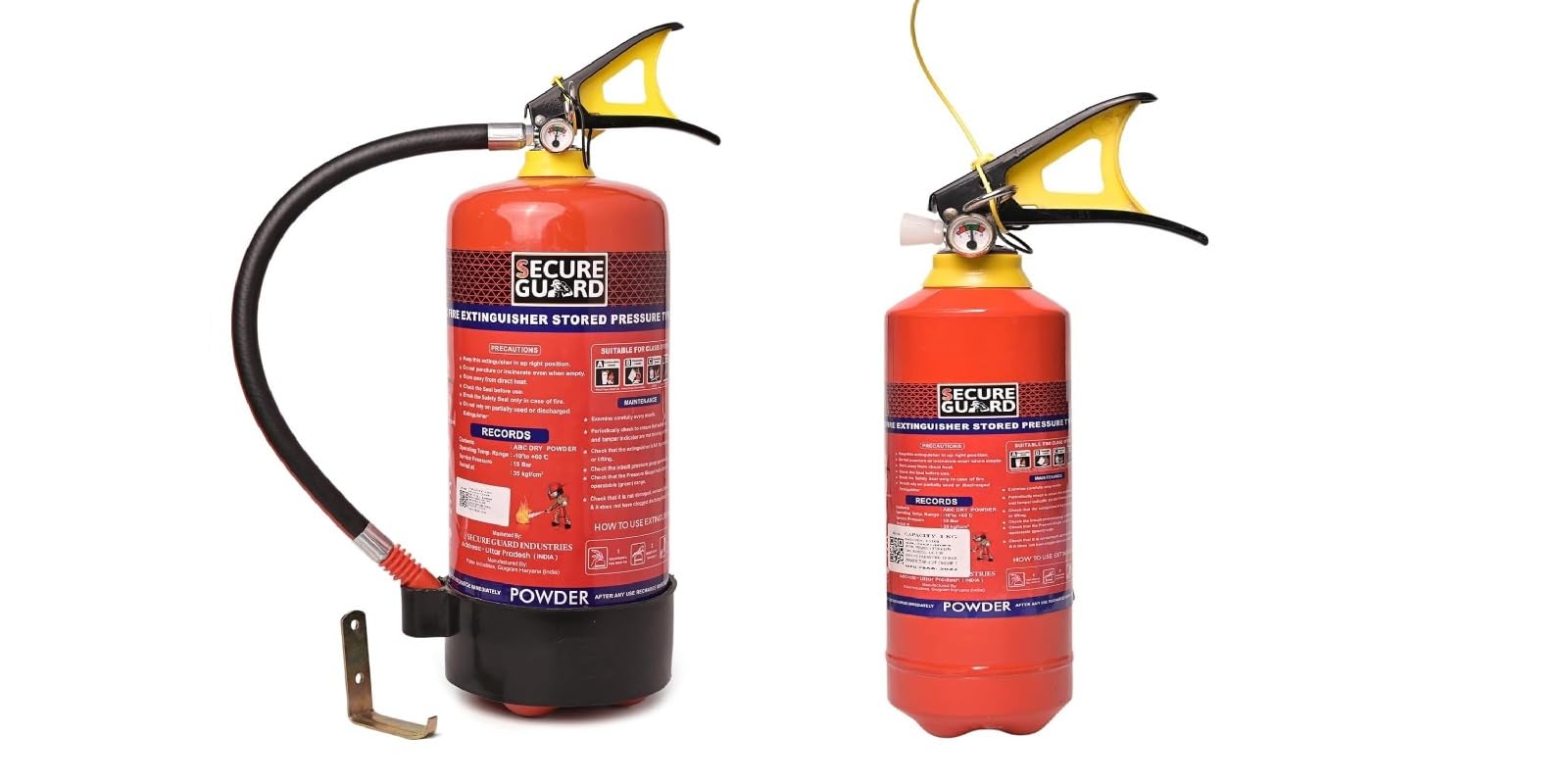 Secure Guard ABC Powder Type (4kg + 1kg Combo) Fire Extinguisher ISI Mark with Wall Mount Hook and How to use Instruction Manual for Home, Kitchen, Office, School and Industrial Use