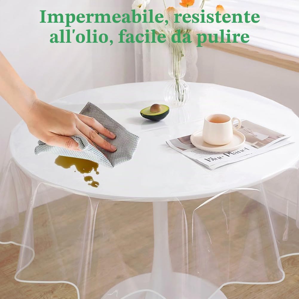 DASIAUTOEM Tovaglia trasparente rotonda, PVC trasparente, diametro 180 cm