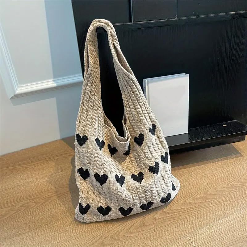Bolso tote tejido con diseño de corazón rojo miniatura 2