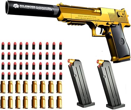 Toy gun with soft bullets,toy gun with ejectable magazine and bullets-11 size toy gun with magazine for safety training or play,unique gift