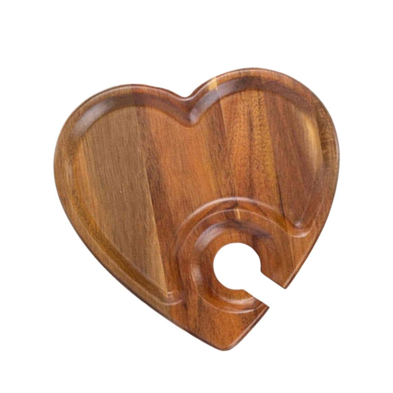 Prettiee Wooden Serving Tray with Drink Holder Rectangle Appetizer Platter & Cheese Board for Parties Restaurants Snacks & Entertaining Versatile Snack Serving Tray (Heart Shaped)