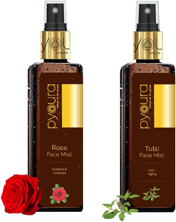 PYOURA Tulsi and Rose Face Toner combo for glowing skin - 100ml each (pack of 2), for glowing, youthful skin, helps fight aging with hydrating formula, suitable for all skin types