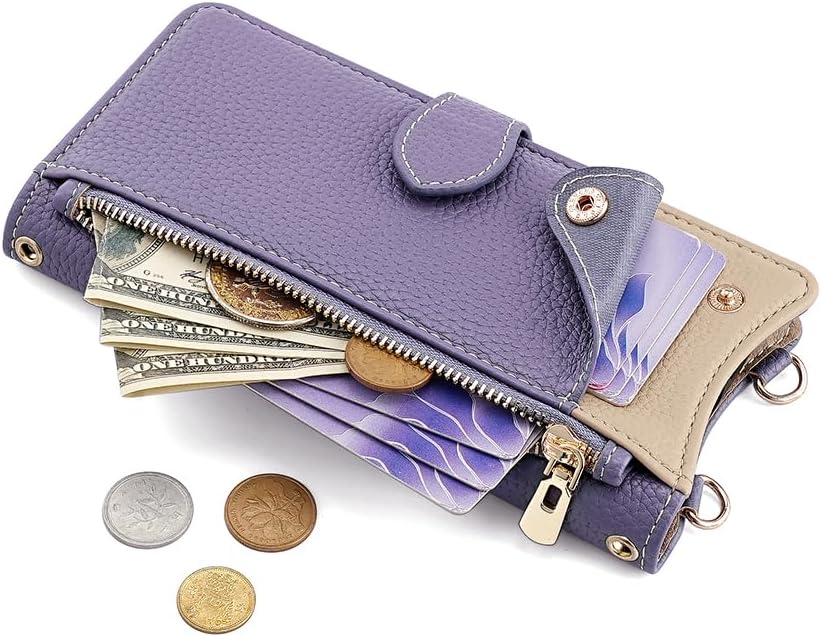Cover Compatible with Motorola Moto G15 / G15 Power Lanyard Zipper Wallet【Card Slot】【Flip Stand】【Magnetic Clasp】【Phone Case】 Purple