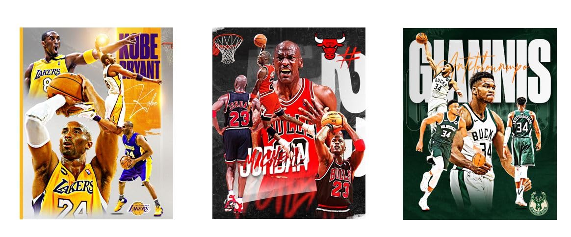 NBA Wall Art Decor Kobe Jordan Giannis Canvas Posters Print Set of Three Unframed 12 inches x 16 inches (30cm x 40cm)