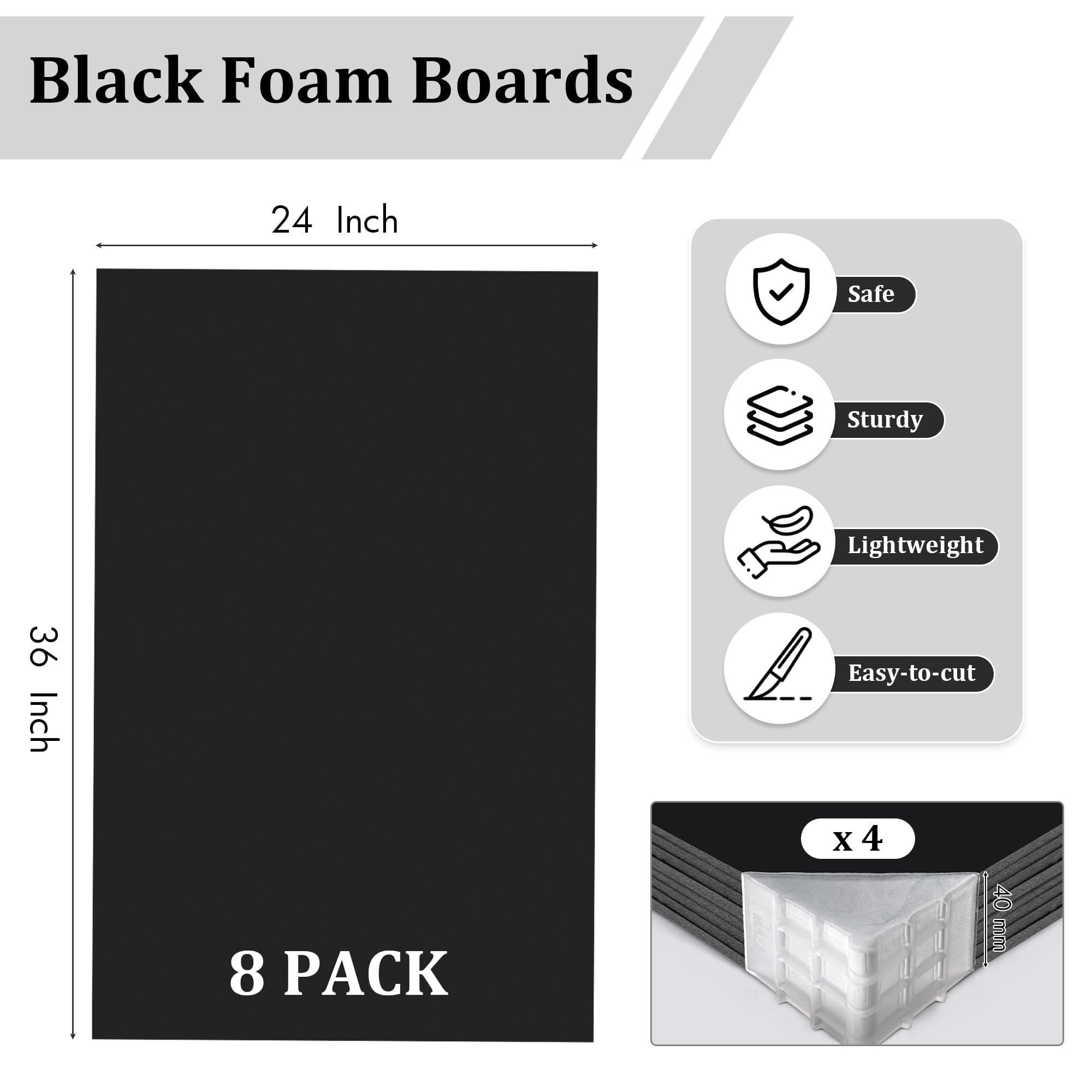 Elcoho Lot de 8 panneaux en mousse noire de 61 x 91,4 cm d'épaisseur pour projets, tableaux double face en mousse sans acide pour remise de diplôme, bricolage, peinture, affichage, projets scolaires