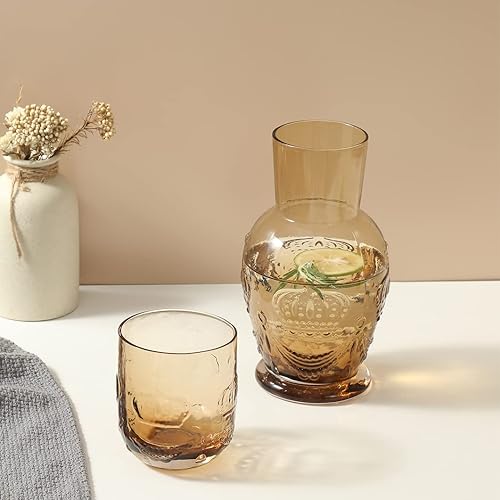 Miniatura 3 de EVEREST GLOBAL Amber Relief - Juego de jarra de agua y vidrio transparente para mesita de noche, popular decantador de enjuague bucal o jarra de