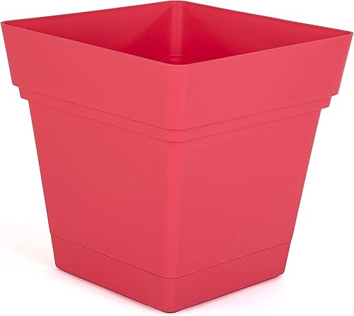 Mintra Home Maceta de jardín con ruedas, grande (14.5 pulgadas de ancho x 15 pulgadas de alto) (coral)