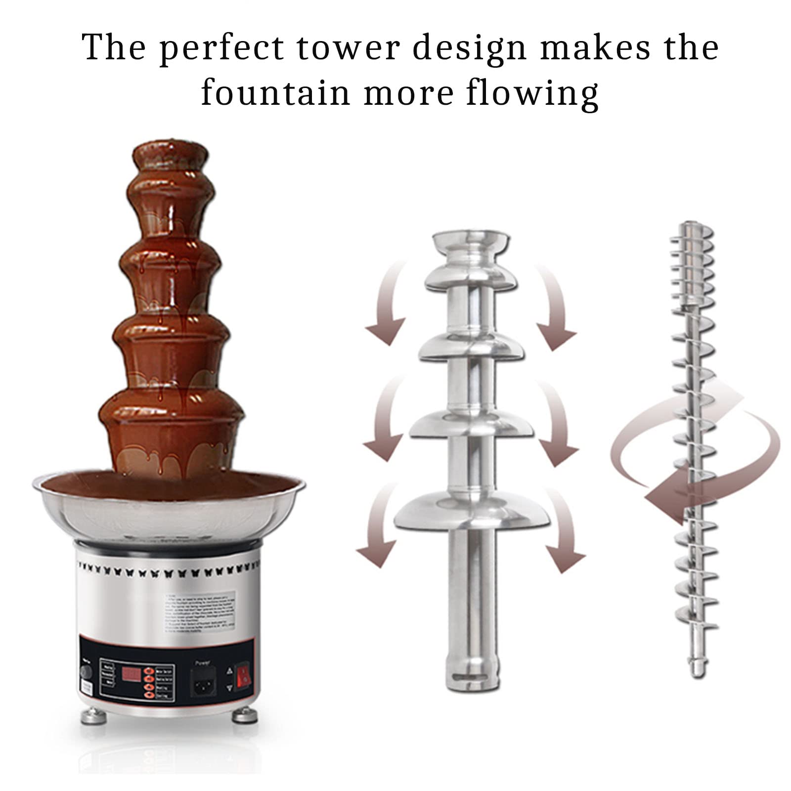 4/5/6/7 Livelli di Grande capacità Cascata di Cioccolato/Melting Pot, Macchina per Fontana di fonduta di Cioccolato Commerciale, per Feste di Compleanno, Feste di Matrimonio al Ristorante (4 Tier)