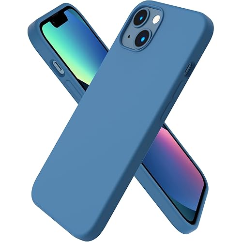 ORNARTO Compatible with iPhone 13 Case 6.1, Slim Liquid Silicone 3 Layers Full Covered Soft Gel Rubber Case Cover 6.1 inch-Blue