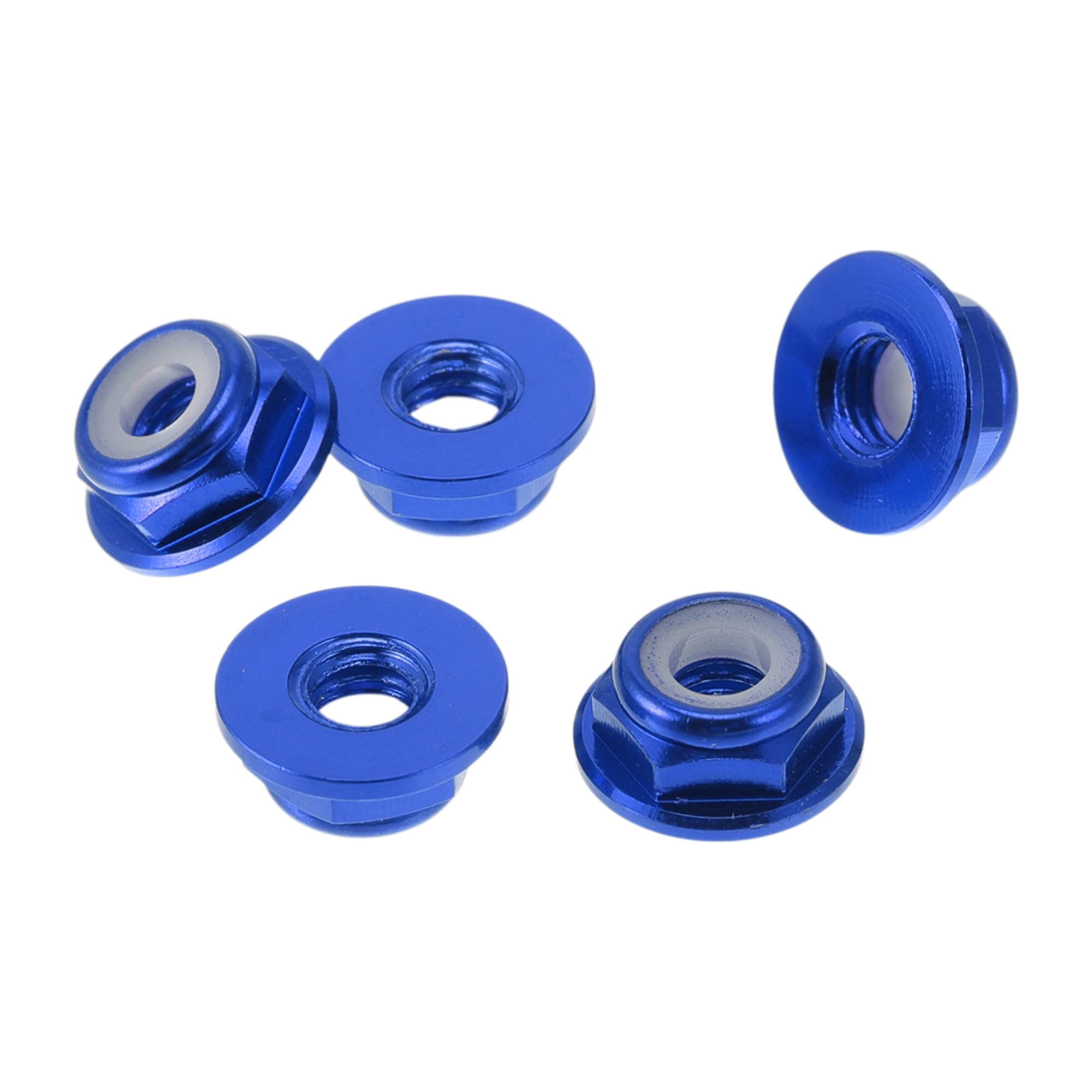 5 Pz Dadi Flangia Auto M4 in Lega di Alluminio Esagonali Piane Dadi Flangia Blocco Filettatura Inversa Antiscivolo Blu 4mm/0.16"