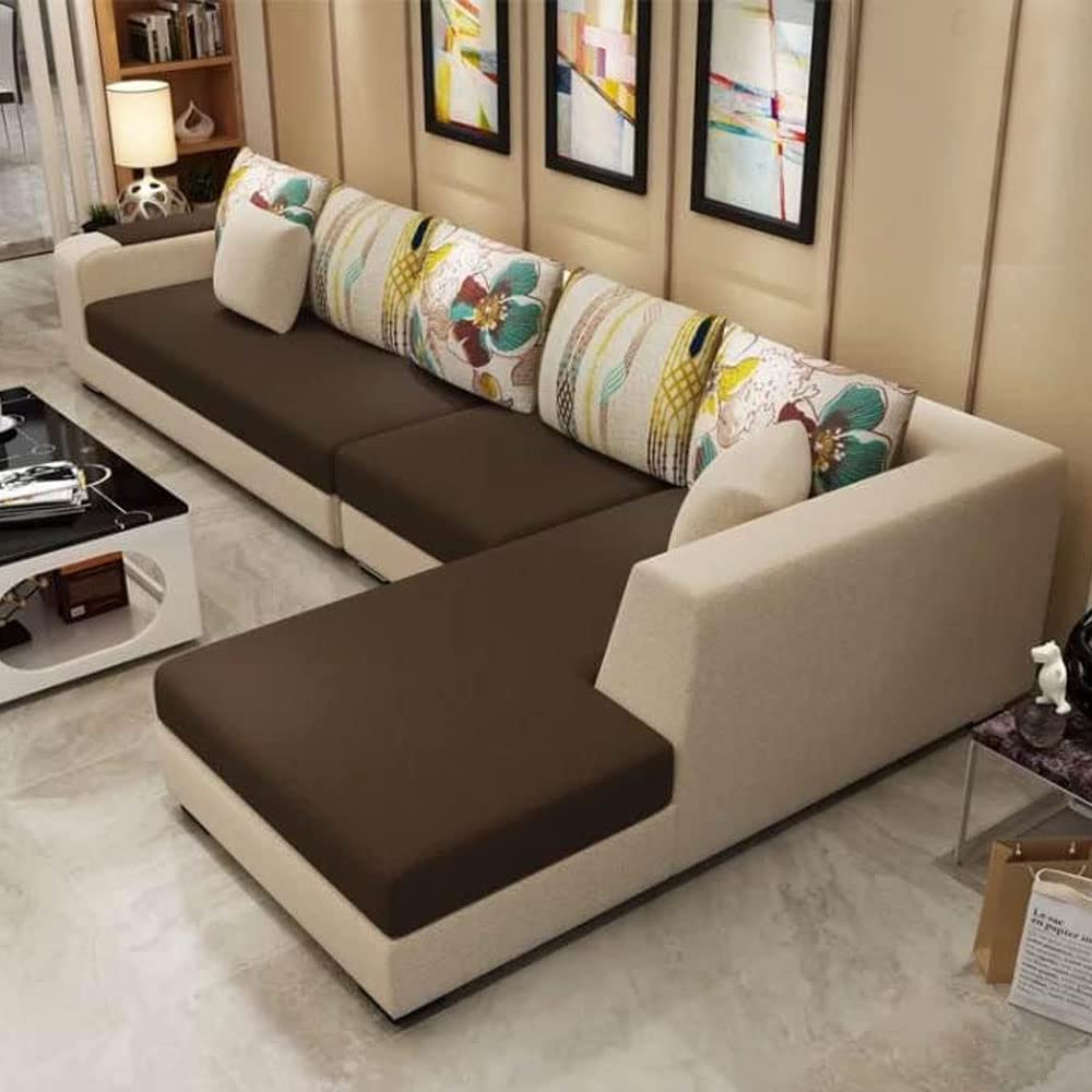 Casaliving Arlo - 5 Seater Sofa for Living Room (Cream Brown Fabric) Right Side Sofa Set-image-28