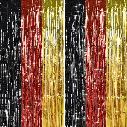 TONIFUL Black Red Gold Door Streamers,Black Red and Gold Photo Booth Backdrop Metallic Streamers Foil Fringe Curtain for Birthday,New Year,Graduation,Grad,Baby Shower Party Streamers Decoration