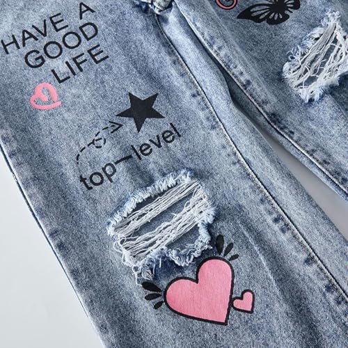 Teens Girls Ripped Baggy Jeans Wide Leg High Elastic Waisted Denim Pants Cute Streetwear Teen Youth Trendy Trousers4