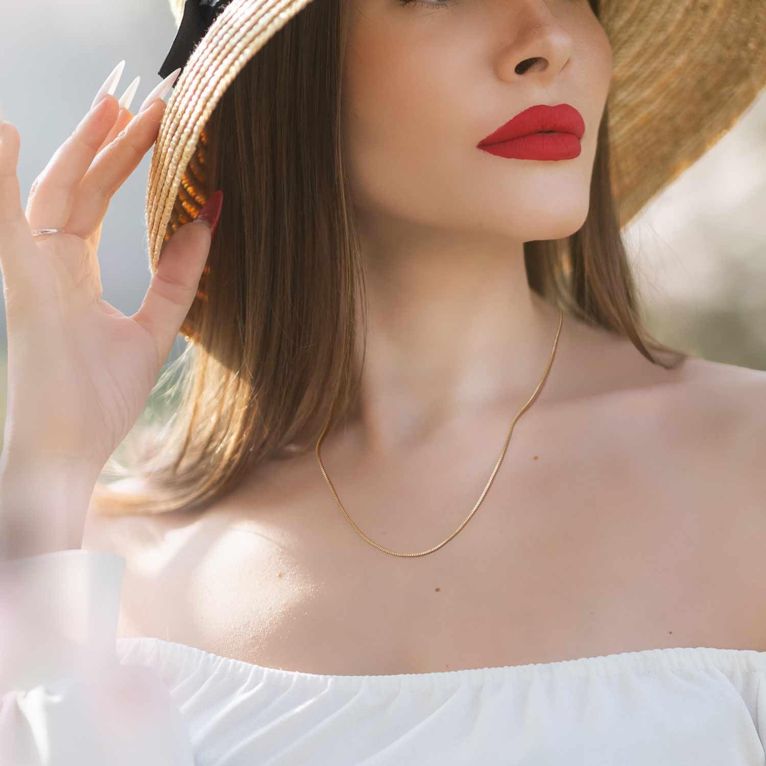 14K Gold Necklaces for Women 0.8/1/1.2mm Gold Box Chain Necklace for Women Box Chain for Men Delicate Square Links Dainty Chains Necklace for Womens Modern Style