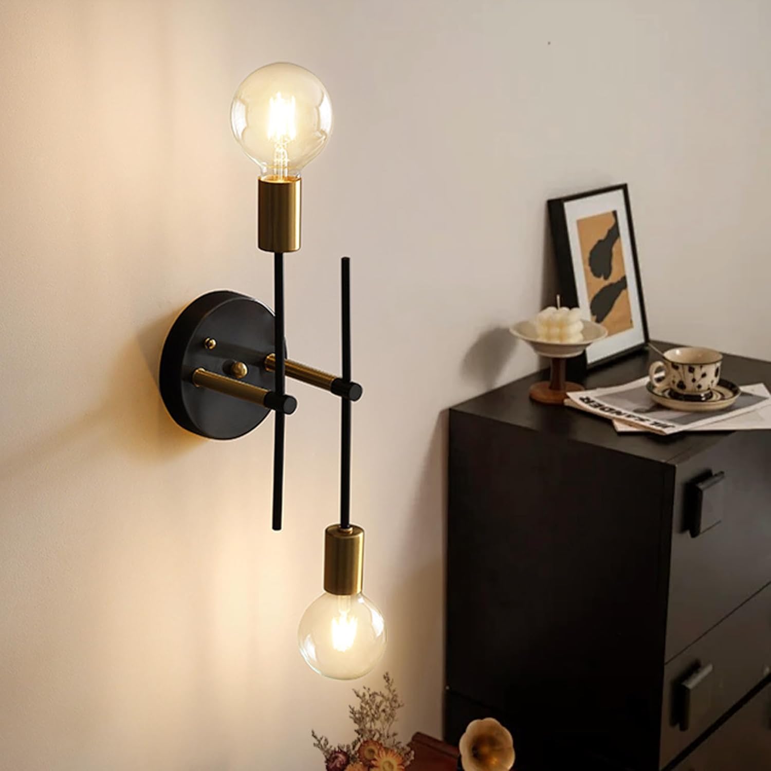 Modern Sputnik Chandelier 2-Light Adjustable Ceiling Light Fixture Black Semi Flush Mount Ceiling Lamp with E26 Base Industrial Ceiling Light for Dining Room Bedroom Foyer Hallway Living Room