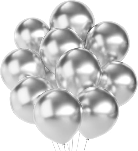 Globos plateados metálicos cromados de 12 pulgadas, 70 globos de látex plateados para fiesta de cumpleaños, globo cromado para Navidad, Año Nuevo,