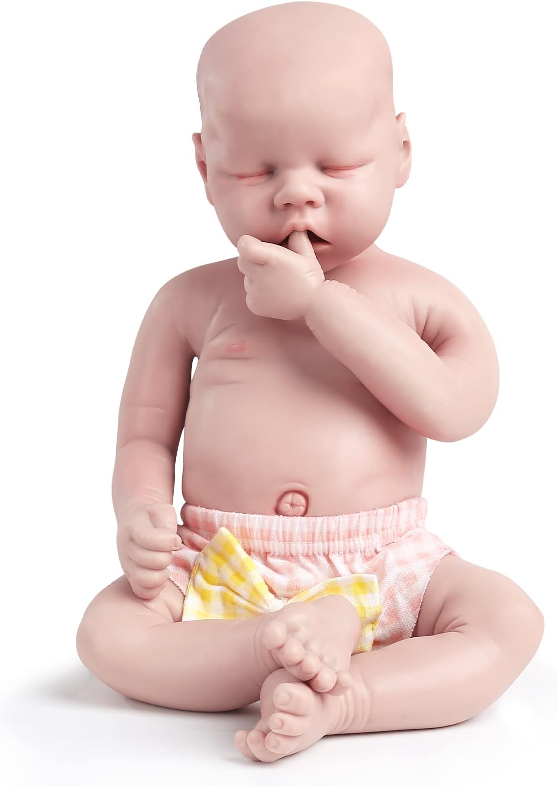 Vollence18 inch Sleeping Full Silicone Baby Dolls That Look Real, Non Vinyl Dolls, Bald Mouth Open Real Silicone Dolls Asleep Full Silicone Baby - Girl