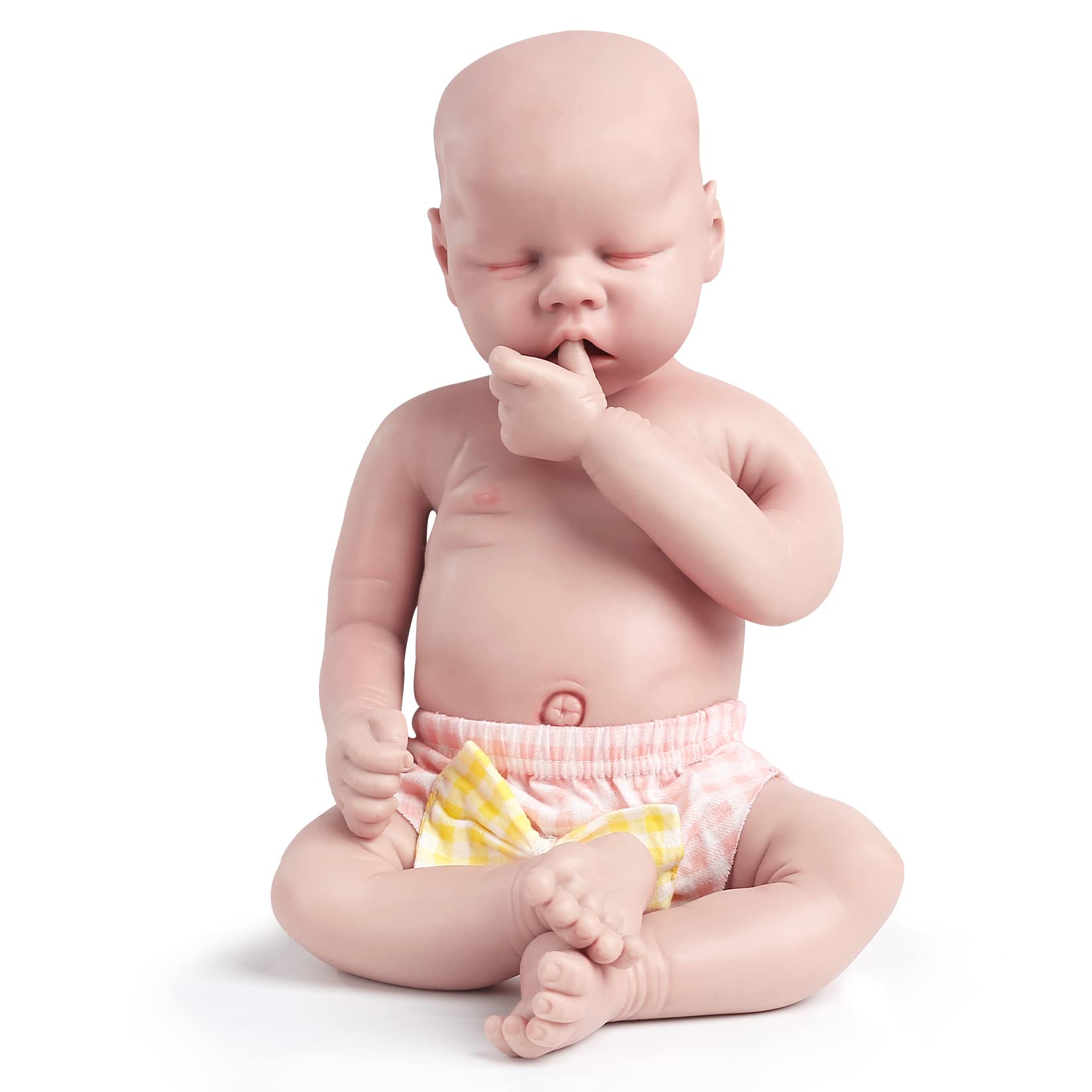 Vollence 18.5 inch Sleeping Full Silicone Baby Dolls That Look Real, Non Vinyl Dolls, Bald Mouth Open Real Silicone Dolls Asleep Full Silicone Baby - Girl
