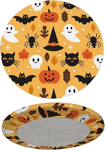 Miniatura 2 de Delerain Mantel ajustable redondo de calabaza fantasma de Halloween, mantel redondo impermeable con borde elástico, lavable, para interiores y