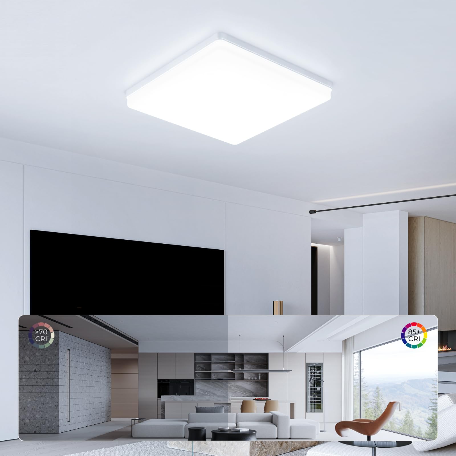 Lampara Techo LED 48W: 30CM Plafon LED Techo 6500K, 4800LM Plafon Superficie Panel LED para Dormitorio Cocina Pasillo Baño Sala, Blanco, Cuadrado