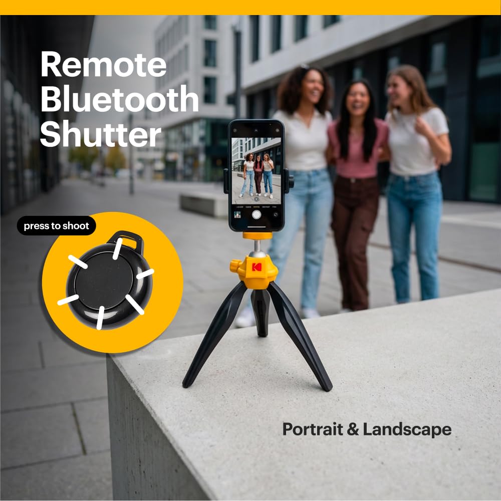 KODAK Smartphone Tripod - Vlogging Trépied/poignée pour smartphones et caméras avec système de fixation à vis ¼ (Parfait pour les Vlogs/Vlogging, Déclencheur à distance Bluetooth amovible)