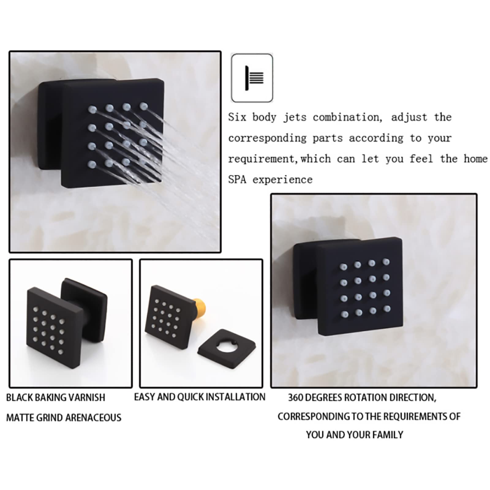 Sistema de Ducha Juego de Grifo de Ducha Negro Juego Combinado de Ducha de Lluvia de 12 * 8 Pulgadas Kit de moldura de Ducha y bañera montado en la Pared con rociador de Mano de 3 Modos y Cabezal de