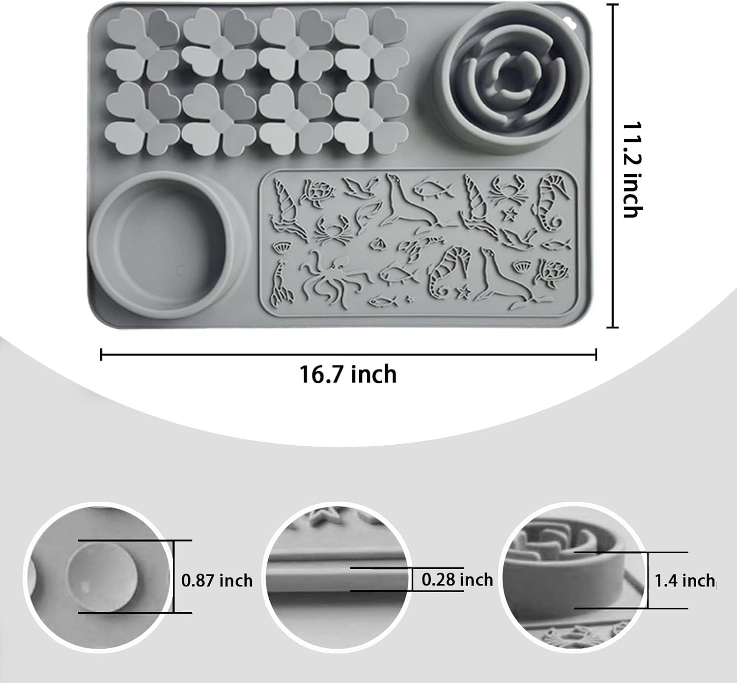 Silicone Mat with Suction Cups for Dogs & Cats by Siliconty - Versatile Slow Feeder Mat for Anxiety Relief, Calming Mat for Pet Training, Bathing and Grooming (Dark Gray)