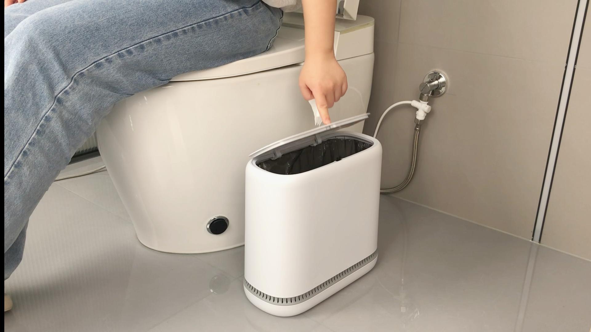 Image of Small Bathroom Trash Can with Lid, 3 Gallon Slim Garbage Bin with Pop-Up Lid & Air-Pressure Bag Lock, Mini Waste Basket for Bathroom, Bedroom, Kitchen, Office, Rv, White - Includes 75 Bags (5 Rolls)