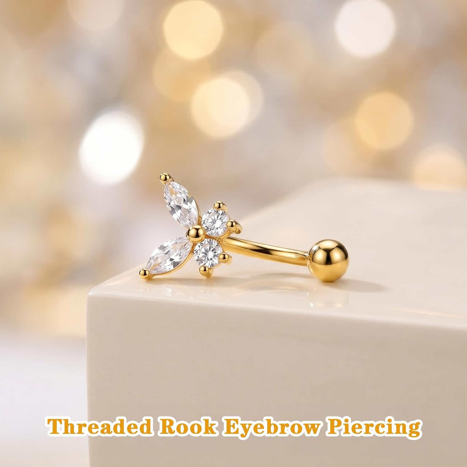 Rook Earring Piercing Jewelry, Stainless Steel Gold Eyebrow Rings | Curved Barbell Rook Earring Internally Threaded Piercing Jewelry Belly Button Ring Curved Lip Labret Barbell Gold Butterfly