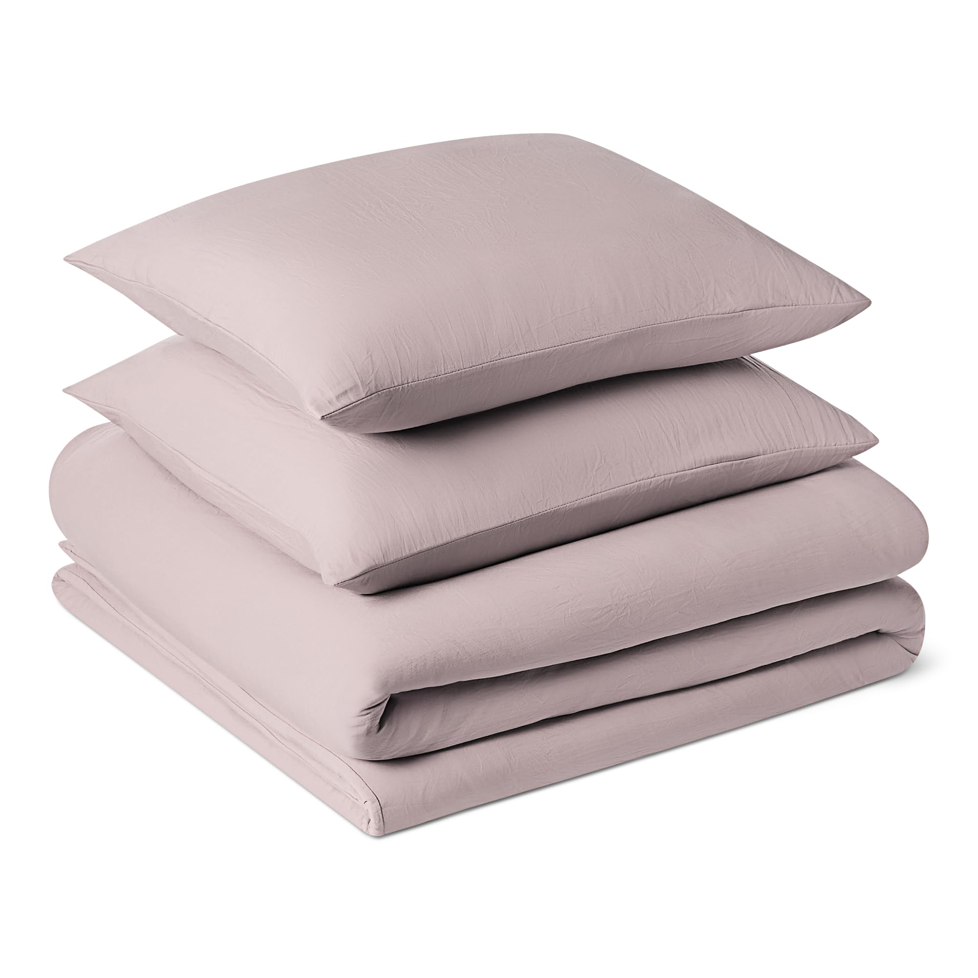 Amazon Basics Bettwäsche 240x220 3teilig Vorgewaschene Mikrofaser, Extra Weich mit Knitter-Look, Bügelfrei, Bettbezug 240x220 cm & 2 Kissenbezüge 50x80 cm, Violett
