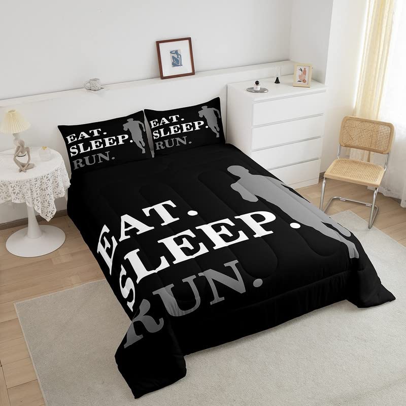 Loussiesd Running Bedding Set Kids Run Lover Duvet Set Run Sports Theme for Women Men Black Gray Room Decor Lightweight Duvet Insert With 2 Pillow Case Double - Image 3