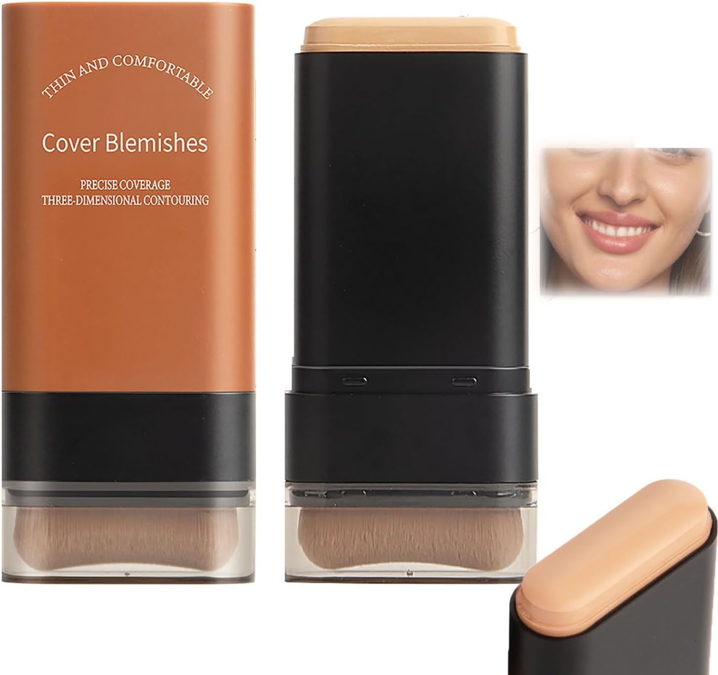 2025 Korean Hydrating Lightweight Foundation Stick with Built-In Brush, Flawless Eraser Foundation Stick, Full Coverage Waterproof Makeup for Natural Skin Tone (03#)