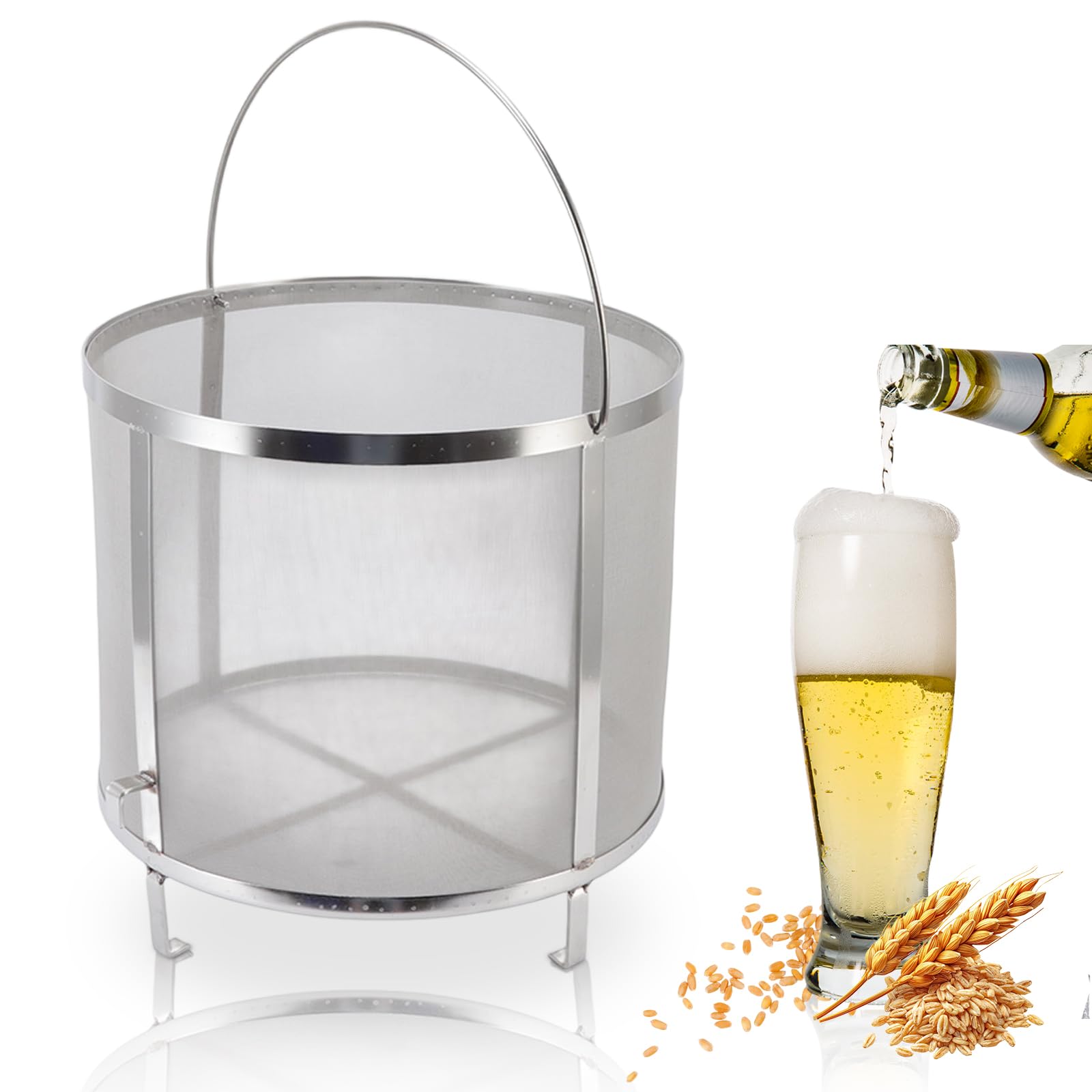 Filtro de elaboración de cerveza de acero inoxidable 30x31cm colador de malla de lúpulo de cerveza casera con mango para herramientas de elaboración de vino en casa