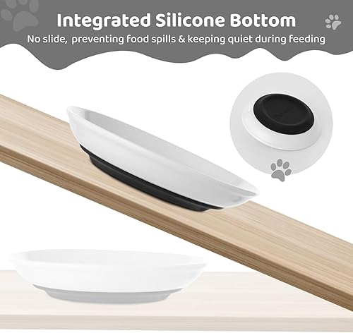 Miniatura 4 de Dorakitten Cuencos de cerámica para gatos, paquete de 10, platos anchos y poco profundos para gatos con parte inferior de silicona antideslizante,