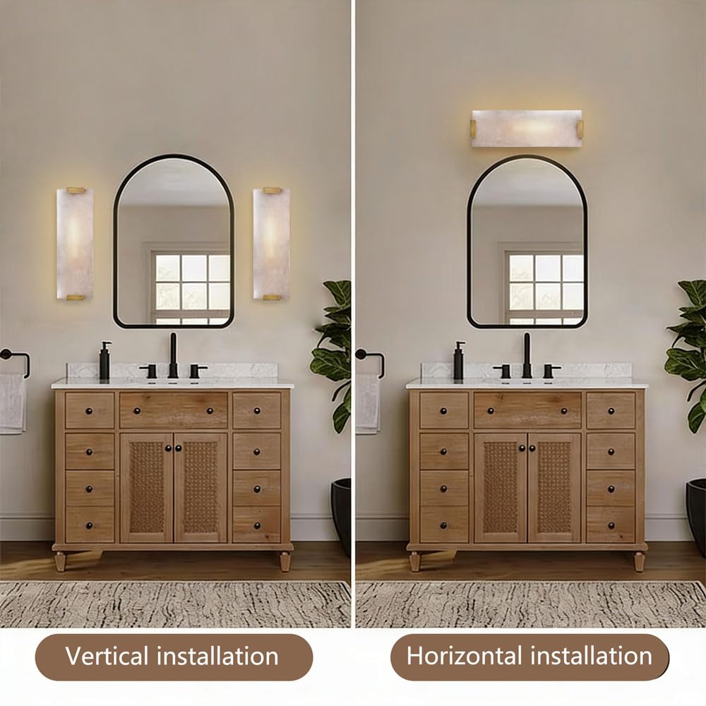Applique rettangolare da 14,1 pollici in alabastro, lampada da parete in stile nordico, applique in metallo con sorgente luminosa a LED, apparecchi di illuminazione a parete per corridoio, sogg