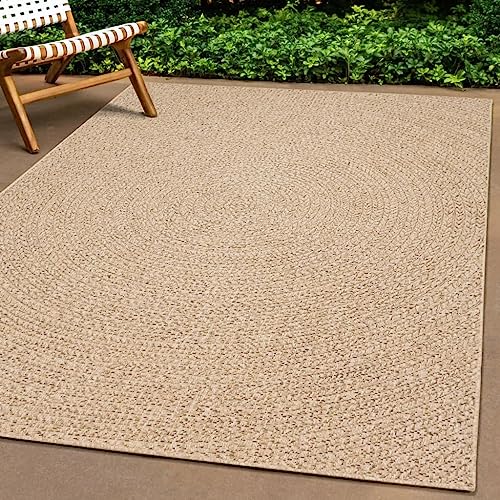 Tonture ZIZUR - Alfombra (240 x 340 cm, aspecto de yute, para interior y exterior, polipropileno resistente a los rayos UV, para salón, comedor, balcón, decoración de fácil cuidado